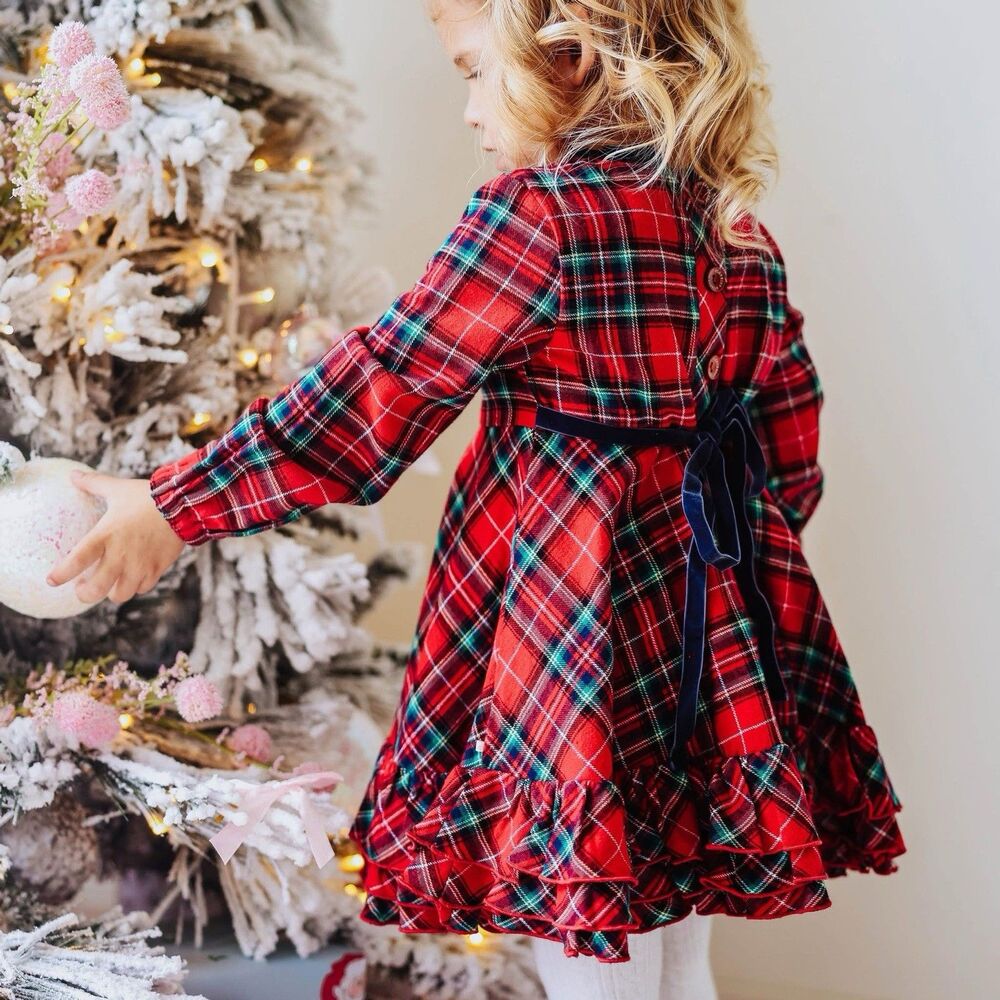 Sweet Honey Christmas Plaid Ruffle Dress - 6Y